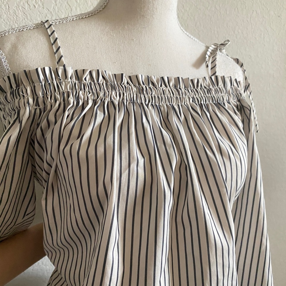 Francesca Blue Rain pinstripe off shoulder shirt - Picture 9 of 9